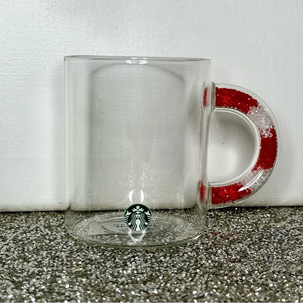 Starbucks Clear Glass Coffee Mug with Candy Candy Handle 12oz Nwt